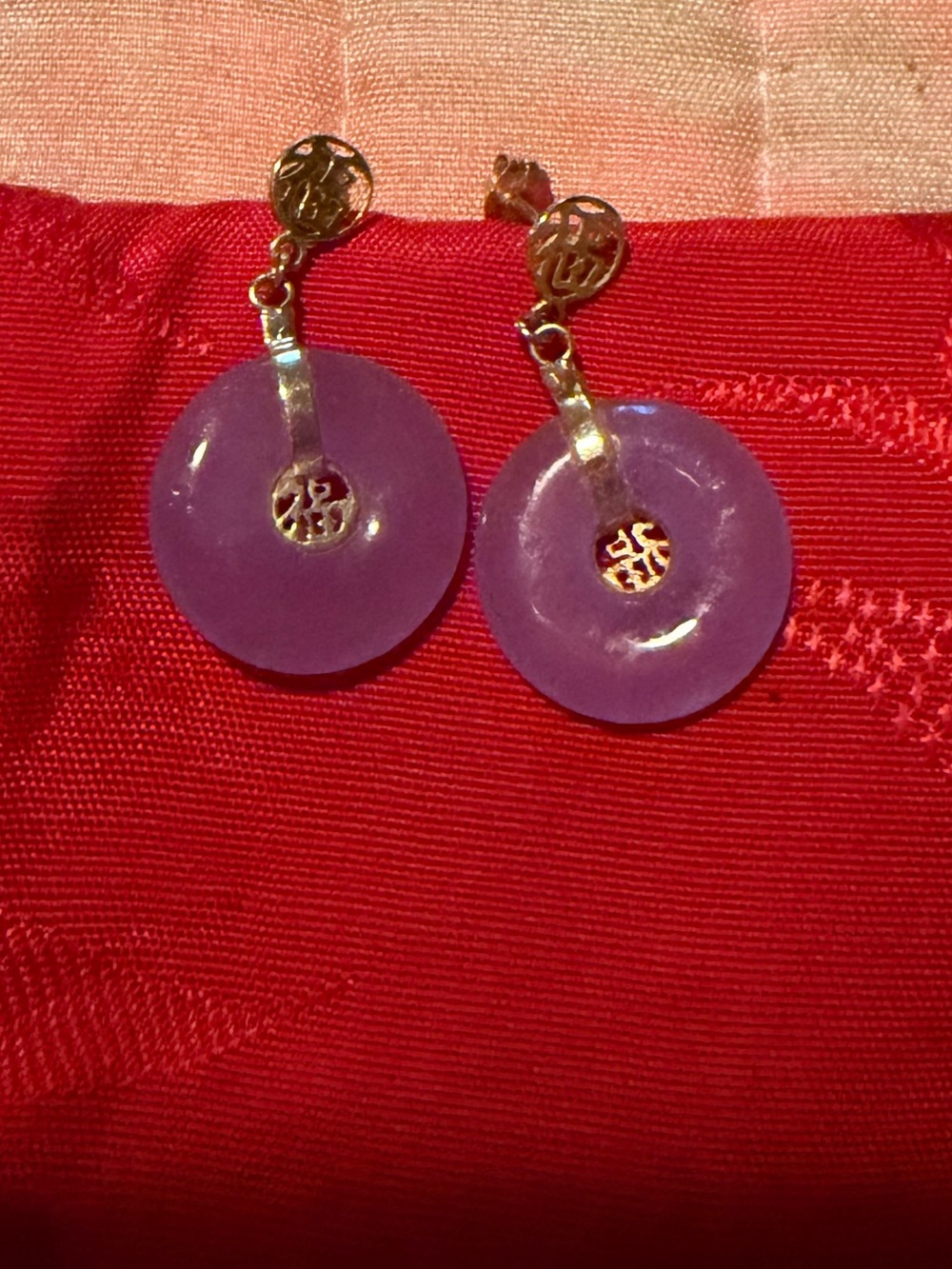 EUC Purple Jade and 14k Gold Earrings